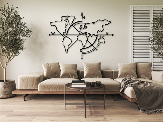 Weltkarte mit Kompass LK Laserking e.U. | Dein Premium Wandbild 